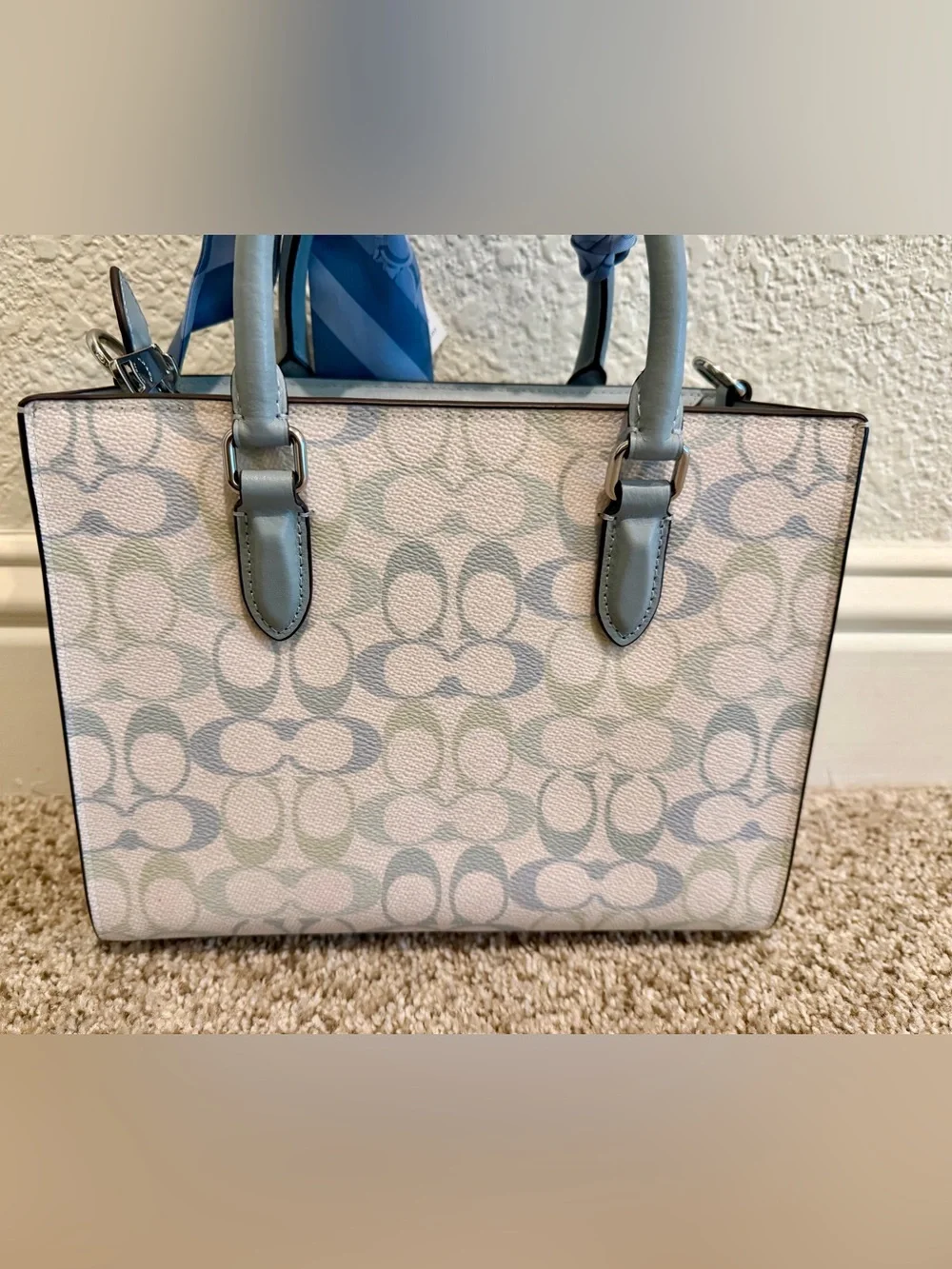 Coach Small Maggie Tote in Canvas/Light Blue/Silver